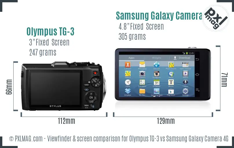 Olympus TG-3 vs Samsung Galaxy Camera 4G Screen and Viewfinder comparison