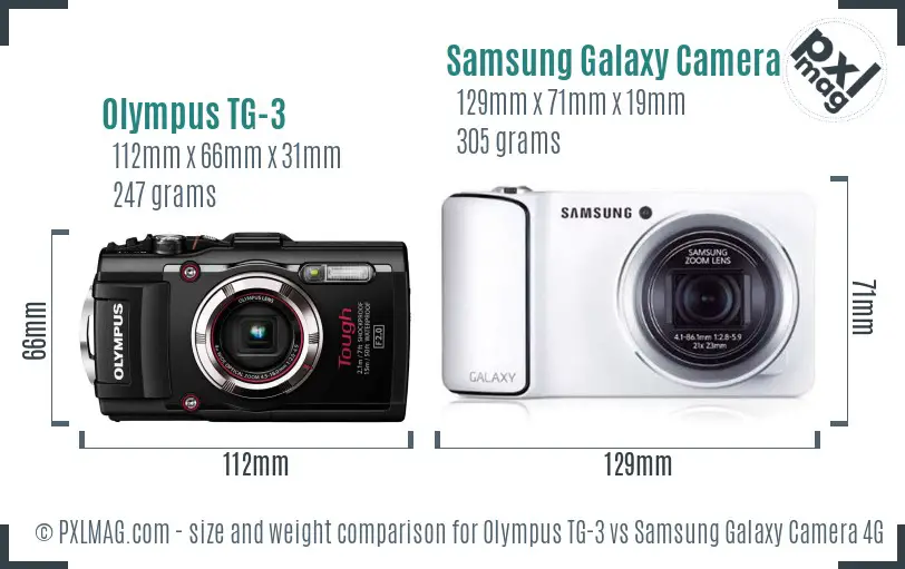Olympus TG-3 vs Samsung Galaxy Camera 4G size comparison
