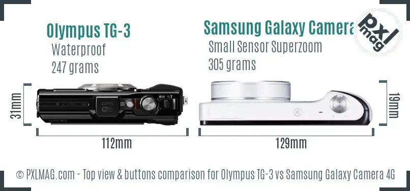 Olympus TG-3 vs Samsung Galaxy Camera 4G top view buttons comparison