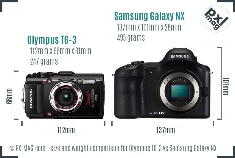 Olympus TG-3 vs Samsung Galaxy NX size comparison