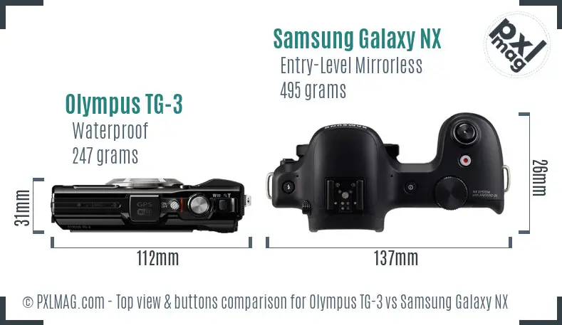 Olympus TG-3 vs Samsung Galaxy NX top view buttons comparison