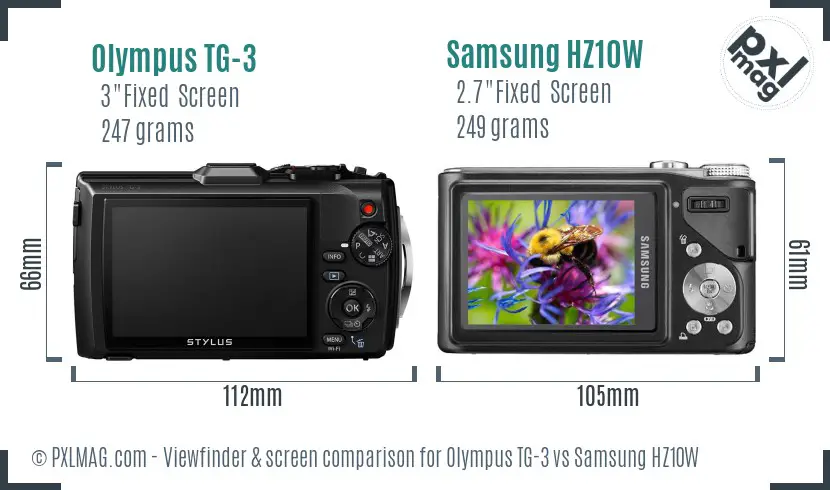Olympus TG-3 vs Samsung HZ10W Screen and Viewfinder comparison