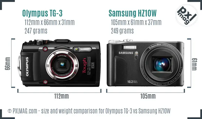 Olympus TG-3 vs Samsung HZ10W size comparison