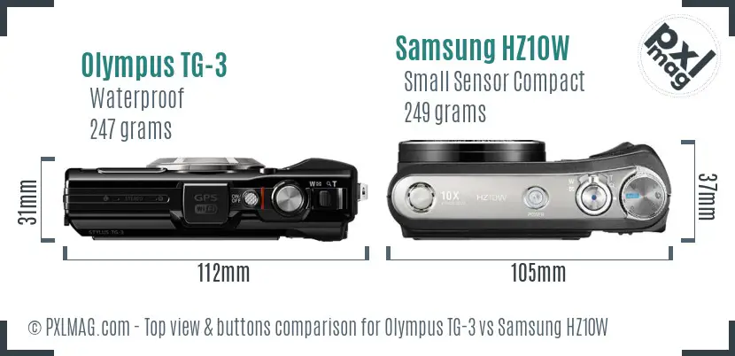 Olympus TG-3 vs Samsung HZ10W top view buttons comparison