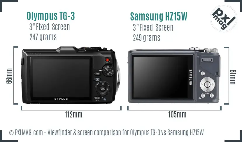 Olympus TG-3 vs Samsung HZ15W Screen and Viewfinder comparison