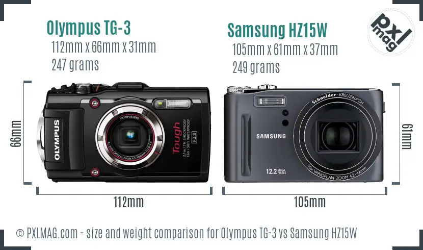 Olympus TG-3 vs Samsung HZ15W size comparison