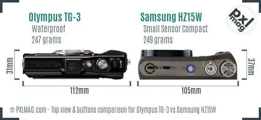 Olympus TG-3 vs Samsung HZ15W top view buttons comparison