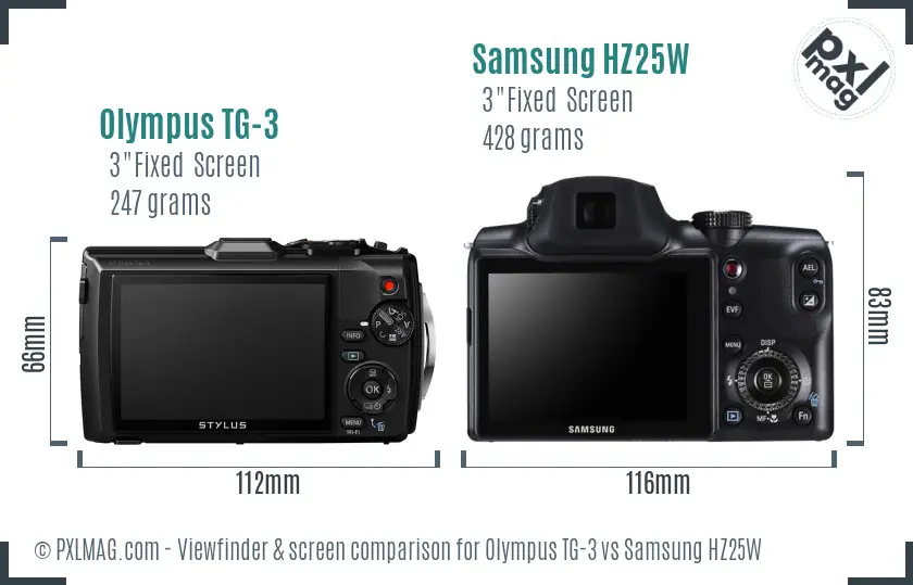Olympus TG-3 vs Samsung HZ25W Screen and Viewfinder comparison