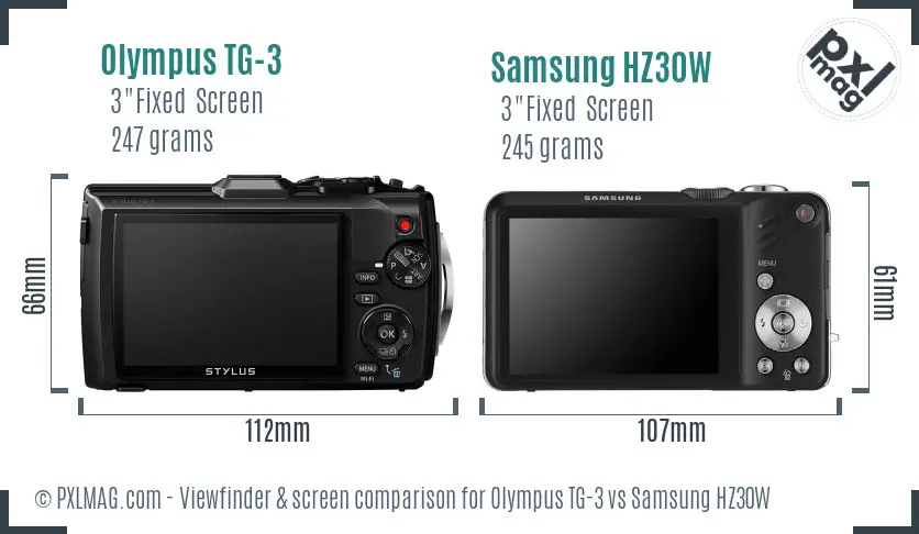 Olympus TG-3 vs Samsung HZ30W Screen and Viewfinder comparison