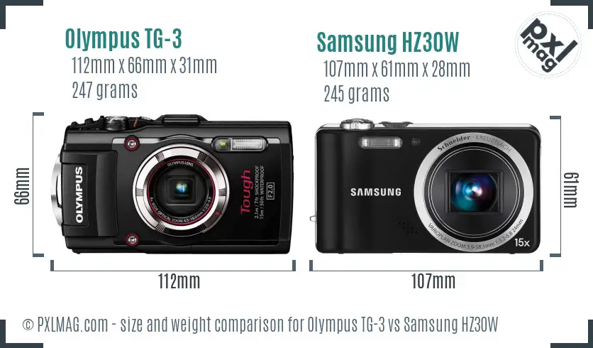 Olympus TG-3 vs Samsung HZ30W size comparison