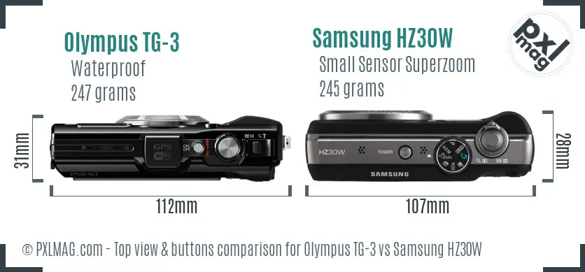 Olympus TG-3 vs Samsung HZ30W top view buttons comparison