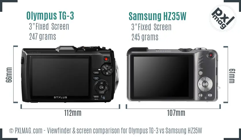 Olympus TG-3 vs Samsung HZ35W Screen and Viewfinder comparison