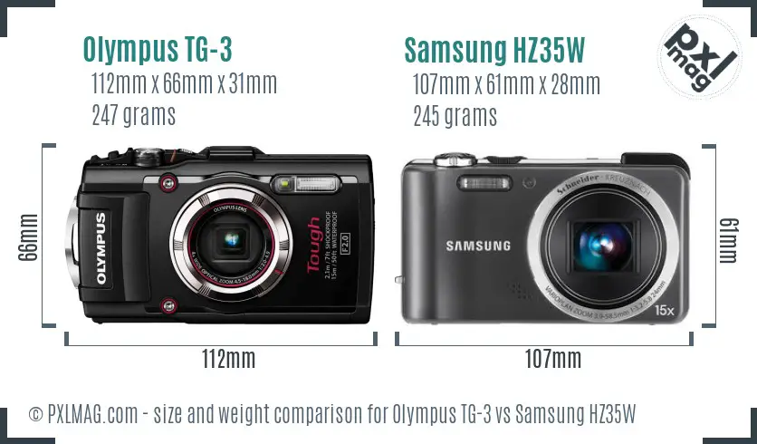Olympus TG-3 vs Samsung HZ35W size comparison
