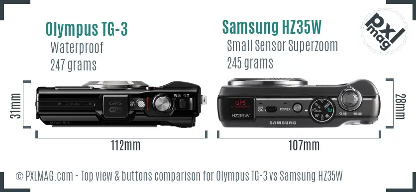 Olympus TG-3 vs Samsung HZ35W top view buttons comparison