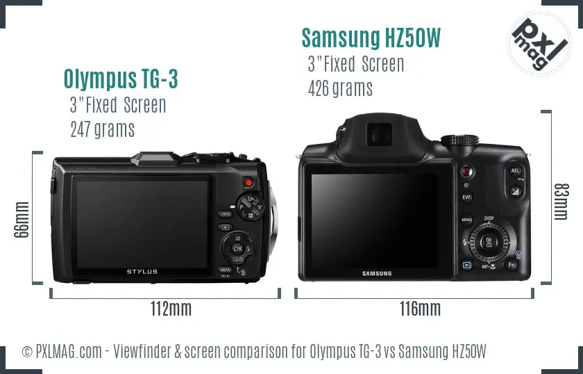 Olympus TG-3 vs Samsung HZ50W Screen and Viewfinder comparison