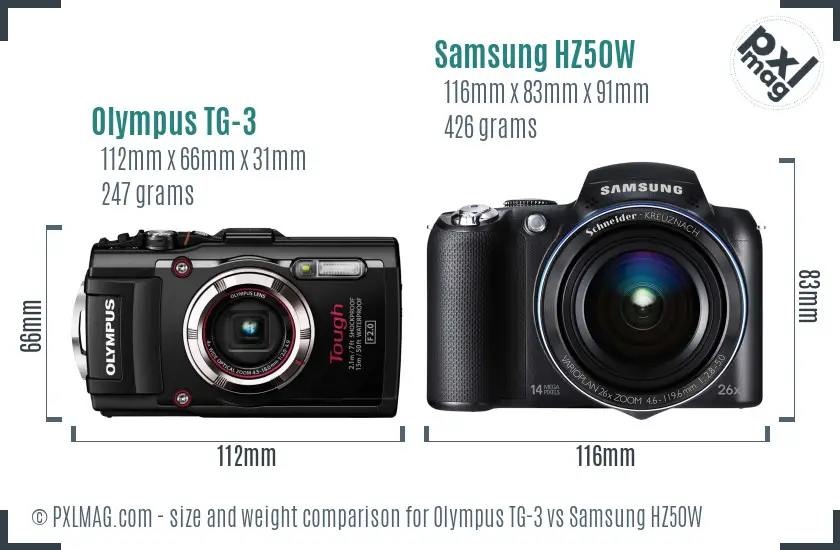 Olympus TG-3 vs Samsung HZ50W size comparison