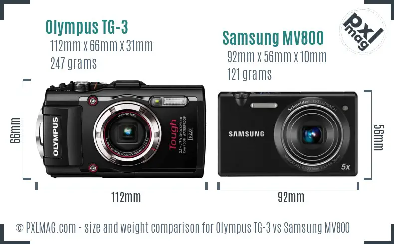 Olympus TG-3 vs Samsung MV800 size comparison