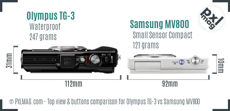 Olympus TG-3 vs Samsung MV800 top view buttons comparison