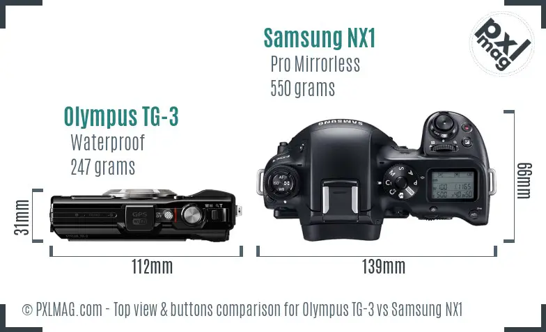 Olympus TG-3 vs Samsung NX1 top view buttons comparison