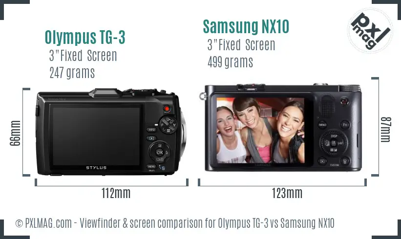 Olympus TG-3 vs Samsung NX10 Screen and Viewfinder comparison