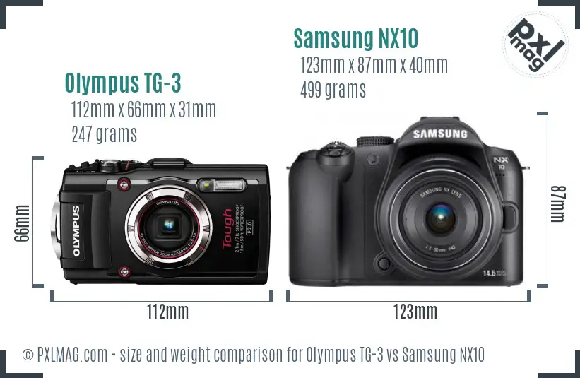 Olympus TG-3 vs Samsung NX10 size comparison