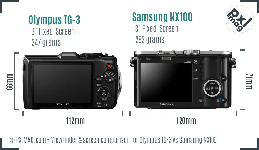 Olympus TG-3 vs Samsung NX100 Screen and Viewfinder comparison