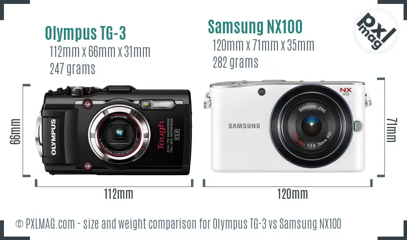 Olympus TG-3 vs Samsung NX100 size comparison