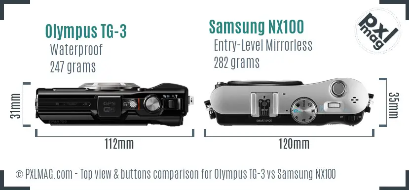 Olympus TG-3 vs Samsung NX100 top view buttons comparison