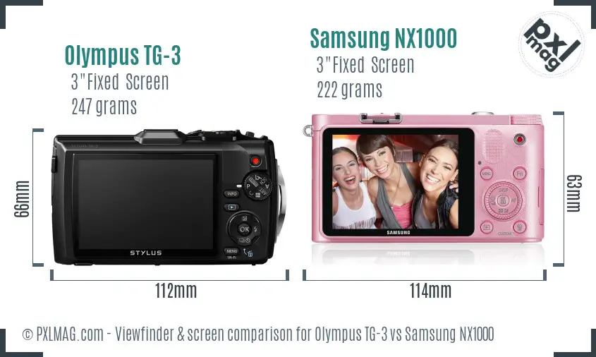 Olympus TG-3 vs Samsung NX1000 Screen and Viewfinder comparison