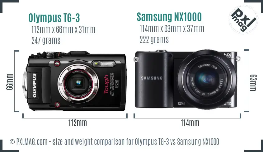 Olympus TG-3 vs Samsung NX1000 size comparison