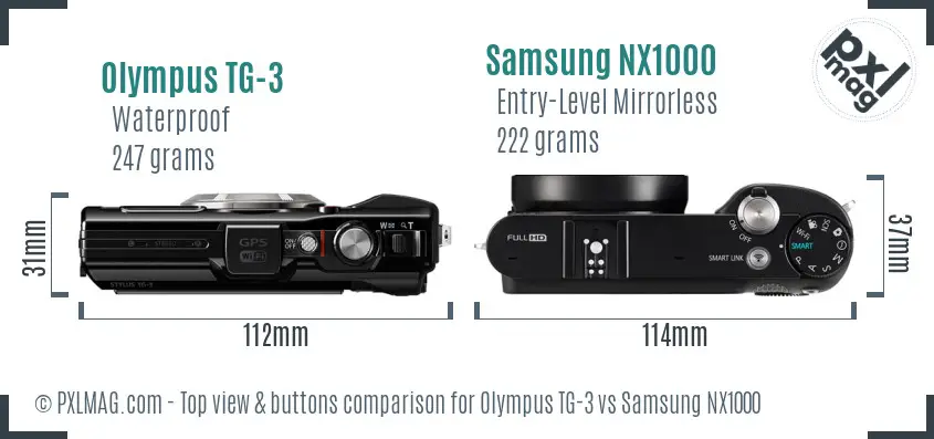 Olympus TG-3 vs Samsung NX1000 top view buttons comparison