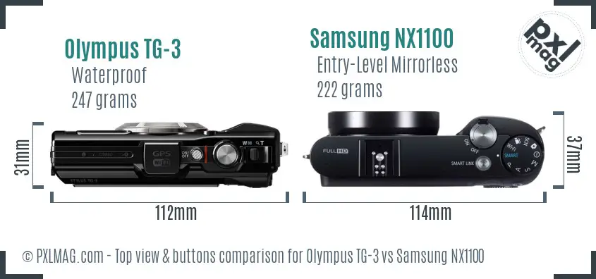 Olympus TG-3 vs Samsung NX1100 top view buttons comparison