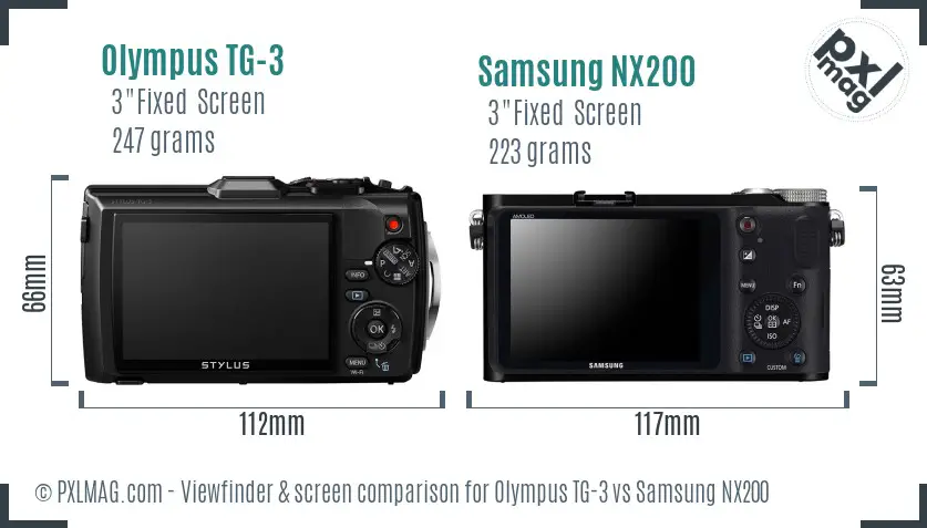 Olympus TG-3 vs Samsung NX200 Screen and Viewfinder comparison
