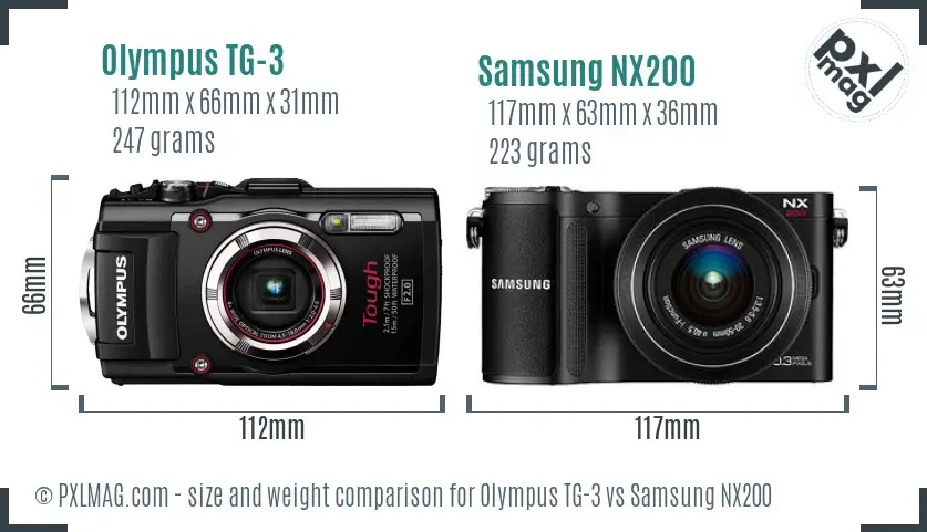 Olympus TG-3 vs Samsung NX200 size comparison