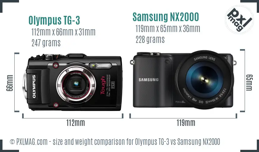 Olympus TG-3 vs Samsung NX2000 size comparison