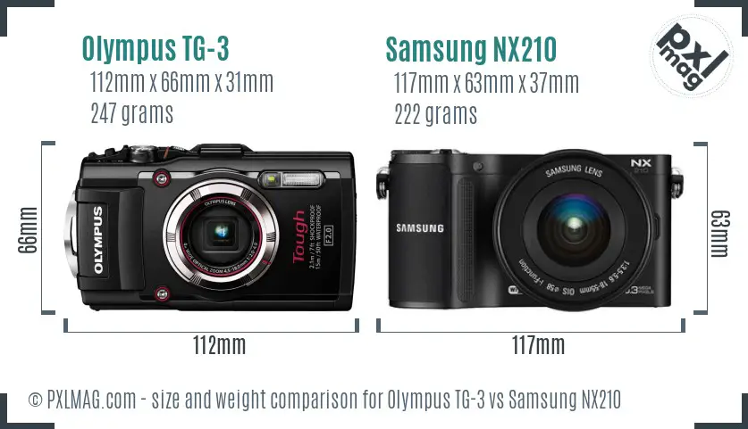 Olympus TG-3 vs Samsung NX210 size comparison