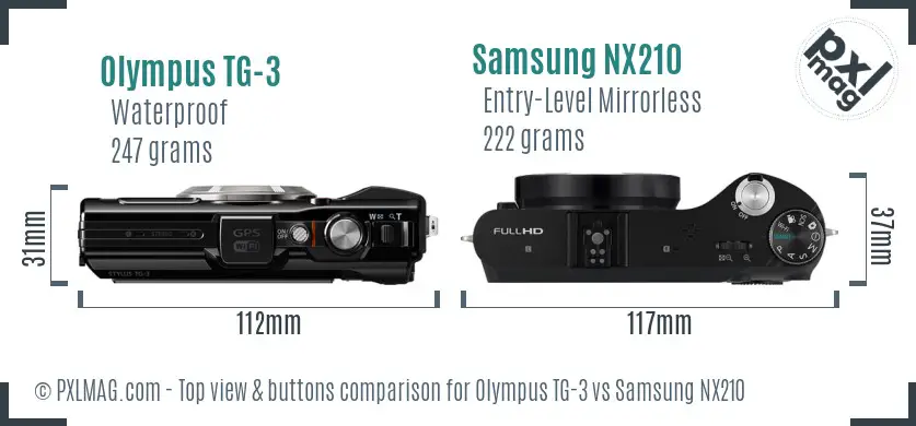 Olympus TG-3 vs Samsung NX210 top view buttons comparison