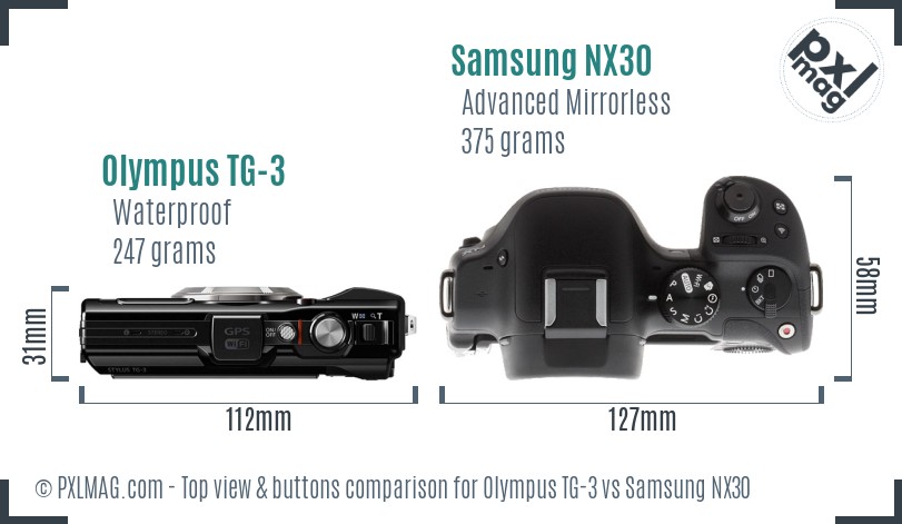 Olympus TG-3 vs Samsung NX30 top view buttons comparison