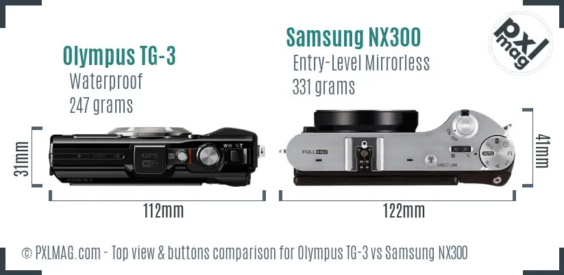 Olympus TG-3 vs Samsung NX300 top view buttons comparison Olympus TG-3 vs Samsung NX300 top view buttons comparison