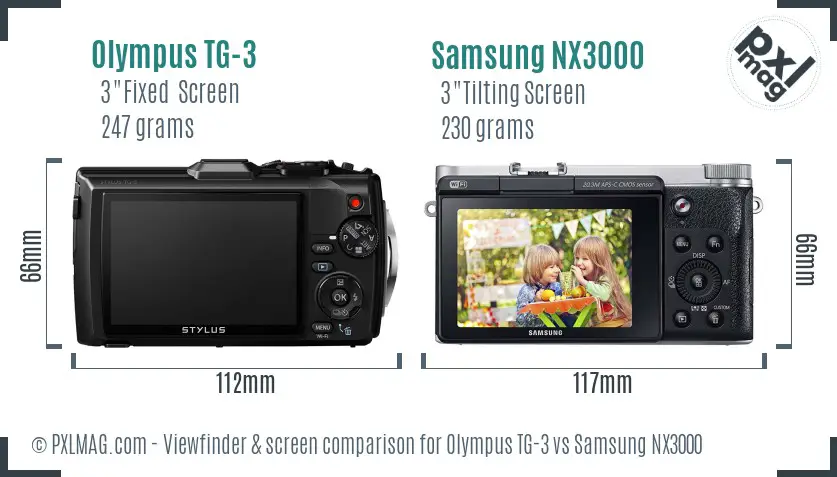 Olympus TG-3 vs Samsung NX3000 Screen and Viewfinder comparison