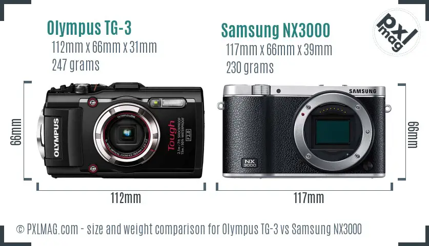 Olympus TG-3 vs Samsung NX3000 size comparison