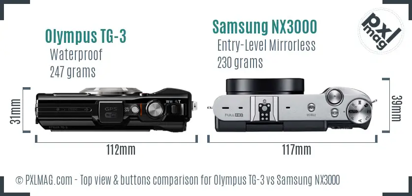 Olympus TG-3 vs Samsung NX3000 top view buttons comparison