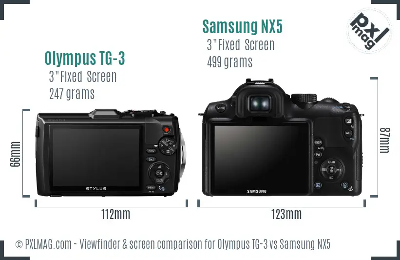 Olympus TG-3 vs Samsung NX5 Screen and Viewfinder comparison