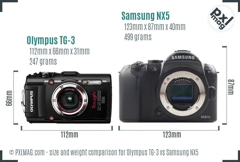 Olympus TG-3 vs Samsung NX5 size comparison