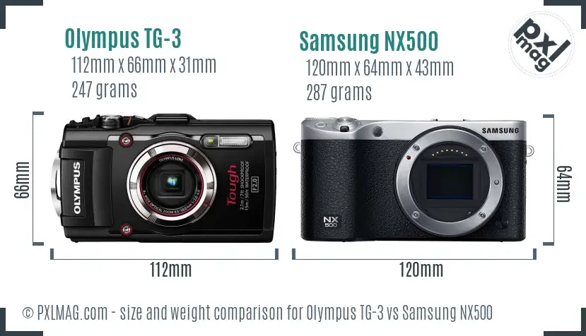 Olympus TG-3 vs Samsung NX500 size comparison