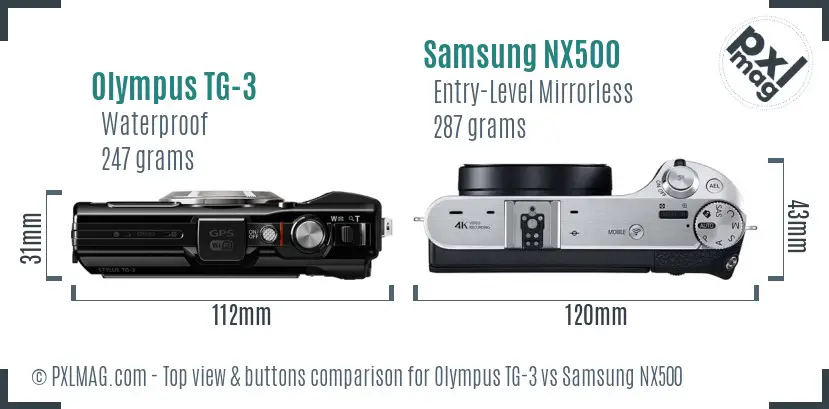 Olympus TG-3 vs Samsung NX500 top view buttons comparison