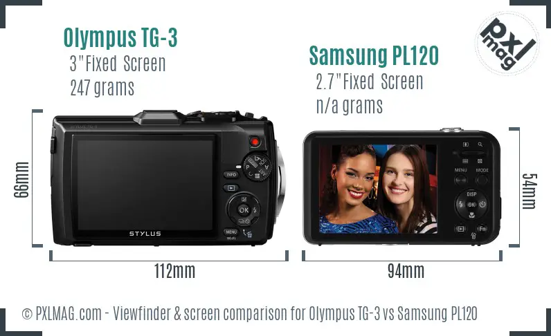 Olympus TG-3 vs Samsung PL120 Screen and Viewfinder comparison