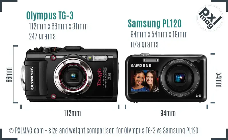 Olympus TG-3 vs Samsung PL120 size comparison