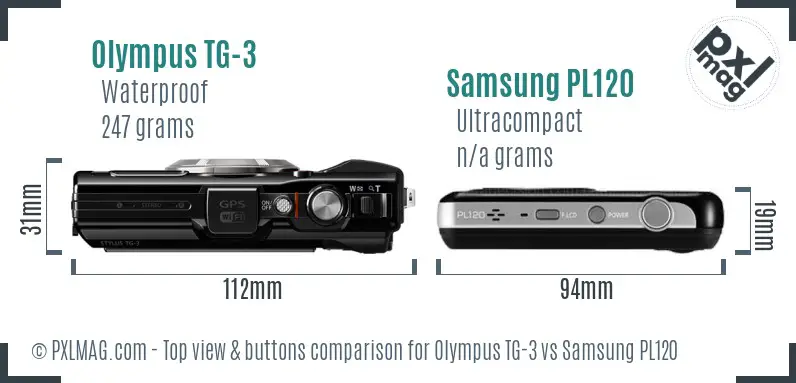 Olympus TG-3 vs Samsung PL120 top view buttons comparison