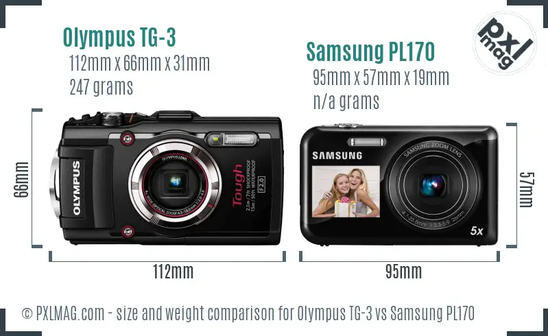 Olympus TG-3 vs Samsung PL170 size comparison